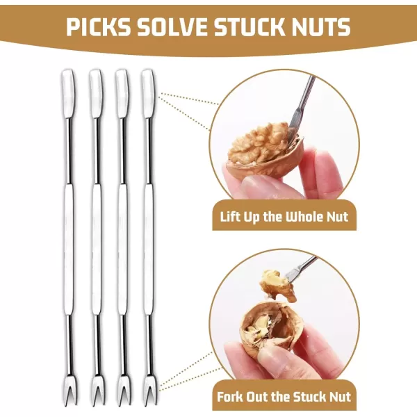 imageHiware Good Heavy Duty Pecan Nut Cracker Tool with 4 Picks Wood Base ampamp Handle