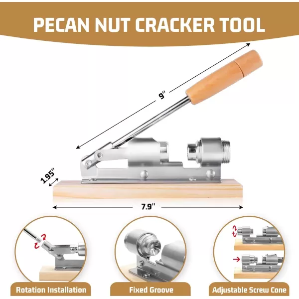 imageHiware Good Heavy Duty Pecan Nut Cracker Tool with 4 Picks Wood Base ampamp Handle