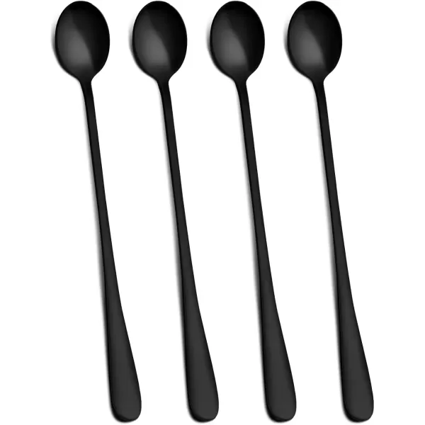 imageHiware Matte Black 9Inch Long Handle Iced Tea Spoon Coffee Spoon Ice Cream Spoon Stainless Steel Cocktail Stirring Spoons Set of 4Black