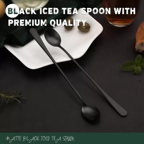 imageHiware Matte Black 9Inch Long Handle Iced Tea Spoon Coffee Spoon Ice Cream Spoon Stainless Steel Cocktail Stirring Spoons Set of 4Black