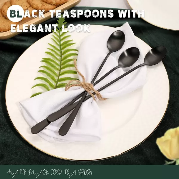 imageHiware Matte Black 9Inch Long Handle Iced Tea Spoon Coffee Spoon Ice Cream Spoon Stainless Steel Cocktail Stirring Spoons Set of 4Black