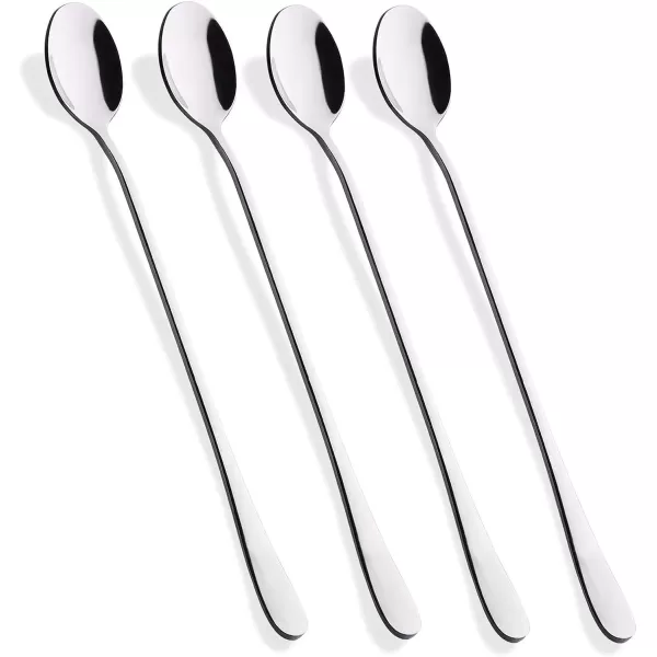 imageHiware Matte Black 9Inch Long Handle Iced Tea Spoon Coffee Spoon Ice Cream Spoon Stainless Steel Cocktail Stirring Spoons Set of 4Silver