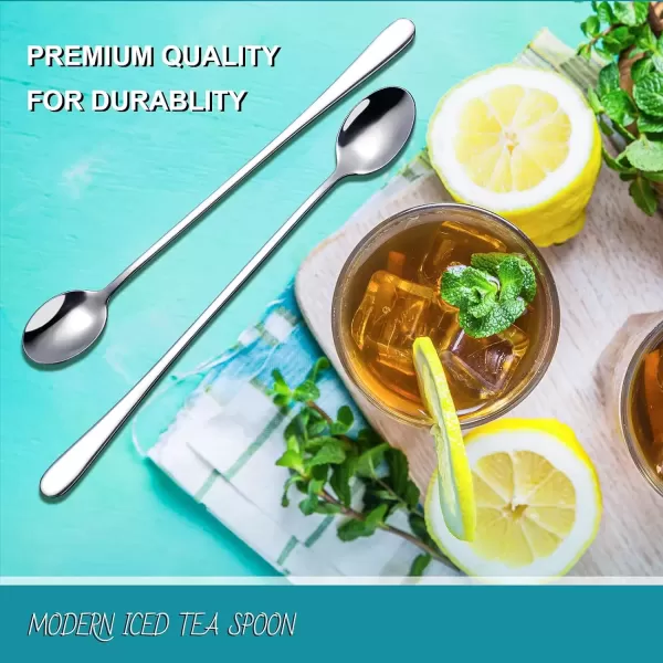 imageHiware Matte Black 9Inch Long Handle Iced Tea Spoon Coffee Spoon Ice Cream Spoon Stainless Steel Cocktail Stirring Spoons Set of 4Silver