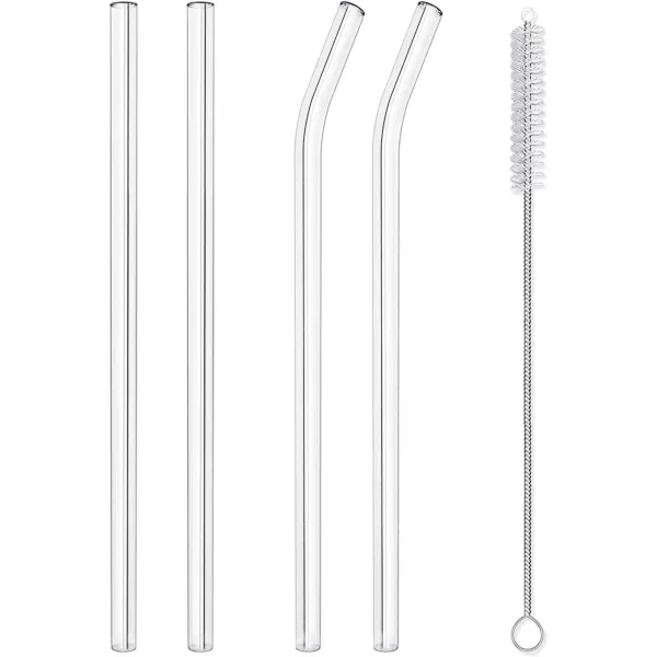 imageHiware Reusable Glass Straws Set 4piece Drinking Straws with Cleaning Brush 10quot x 10 mm Dishwasher Safe