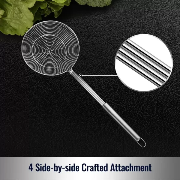 imageHiware Solid Stainless Steel Spider Strainer Skimmer Ladle for Cooking and Frying Kitchen Utensils Wire Strainer Pasta Strainer Spoon 54 Inch7inch