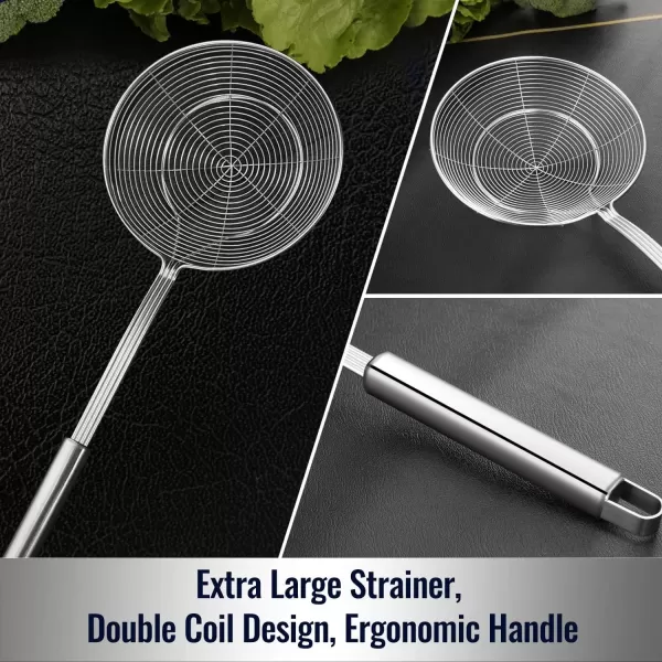 imageHiware Solid Stainless Steel Spider Strainer Skimmer Ladle for Cooking and Frying Kitchen Utensils Wire Strainer Pasta Strainer Spoon 54 Inch7inch
