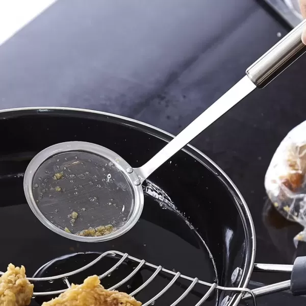 imageHiware Stainless Steel Fat Skimmer Spoon  Fine Mesh Food Strainer for Grease Gravy and Foam Japanese Hot Pot Skimmer with Long Handle