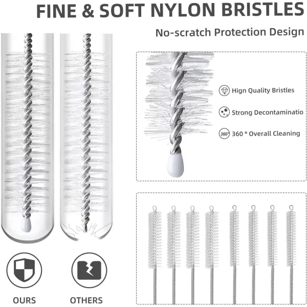 imageHiware Straw Cleaner Brush Set 8Piece Long Cleaning Brush for Straws on Tumbler Water Bottle Sippy Cup and Pipes Tubes or HummingbirdFeedersClear