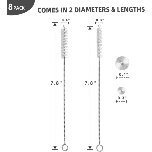 imageHiware Straw Cleaner Brush Set 8Piece Long Cleaning Brush for Straws on Tumbler Water Bottle Sippy Cup and Pipes Tubes or HummingbirdFeedersClear