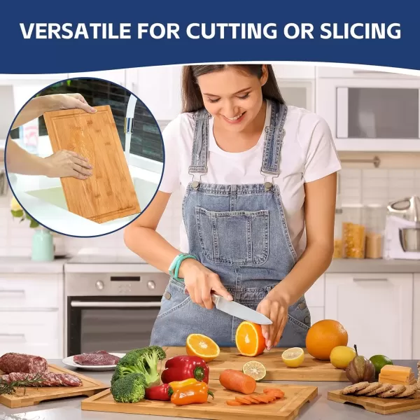 imageHiware Wood Cutting Boards for Kitchen Heavy Duty Bamboo Cutting Board with Juice Groove Bamboo Chopping Board Set for Meat Vegetables  Set of 3