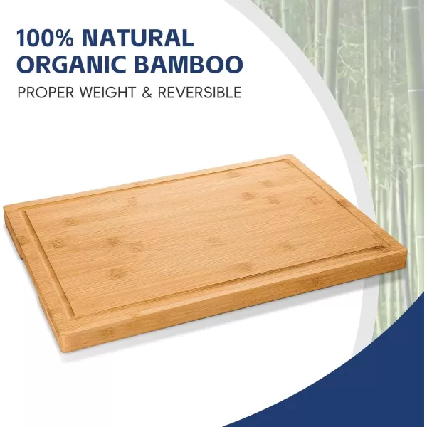 imageHiware Wood Cutting Boards for Kitchen Heavy Duty Bamboo Cutting Board with Juice Groove Bamboo Chopping Board Set for Meat Vegetables  Set of 3