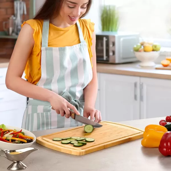 imageLarge Wooden Cutting Board for Kitchen Meal Prep ampamp Serving  Bamboo Cutting Boards with Juice Groove Side Handles Charcuterie ampamp Chopping Butcher Block  100 Organic Bamboo Pre Oiled 16quot x 10quot