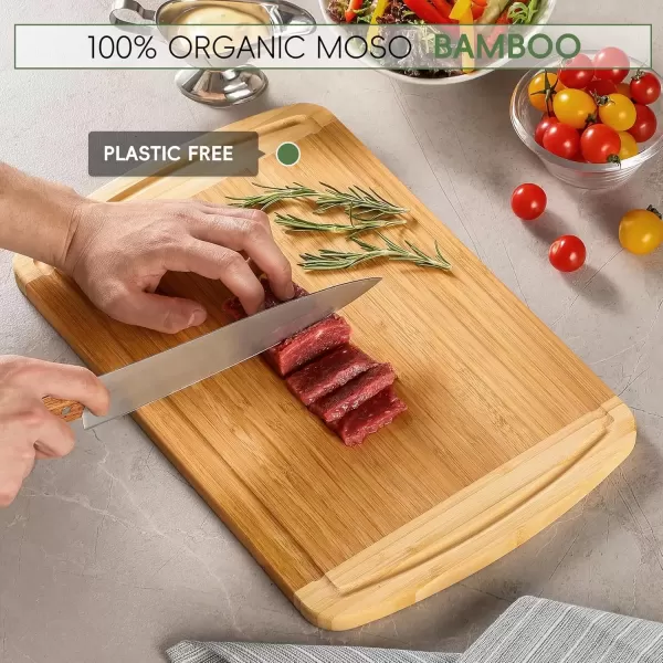 imageLarge Wooden Cutting Board for Kitchen Meal Prep ampamp Serving  Bamboo Cutting Boards with Juice Groove Side Handles Charcuterie ampamp Chopping Butcher Block  100 Organic Bamboo Pre Oiled 16quot x 10quot
