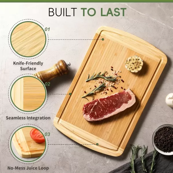 imageLarge Wooden Cutting Board for Kitchen Meal Prep ampamp Serving  Bamboo Cutting Boards with Juice Groove Side Handles Charcuterie ampamp Chopping Butcher Block  100 Organic Bamboo Pre Oiled 16quot x 10quot