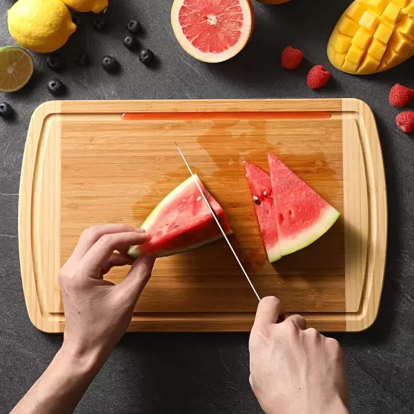 imageLarge Wooden Cutting Board for Kitchen Meal Prep ampamp Serving  Bamboo Cutting Boards with Juice Groove Side Handles Charcuterie ampamp Chopping Butcher Block  100 Organic Bamboo Pre Oiled 16quot x 10quot