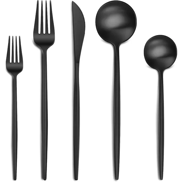 imageLuxury Matte Gold Silverware Set 20Piece 188 Stainless Steel Flatware Sets for 4 Dishwasher SafeMatte Black