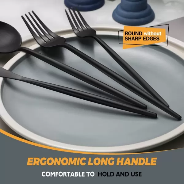 imageLuxury Matte Gold Silverware Set 20Piece 188 Stainless Steel Flatware Sets for 4 Dishwasher SafeMatte Black