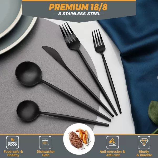 imageLuxury Matte Gold Silverware Set 20Piece 188 Stainless Steel Flatware Sets for 4 Dishwasher SafeMatte Black