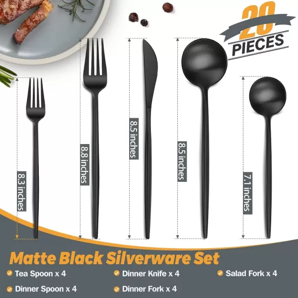 imageLuxury Matte Gold Silverware Set 20Piece 188 Stainless Steel Flatware Sets for 4 Dishwasher SafeMatte Black