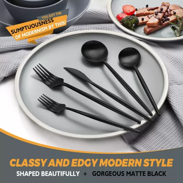 imageLuxury Matte Gold Silverware Set 20Piece 188 Stainless Steel Flatware Sets for 4 Dishwasher SafeMatte Black