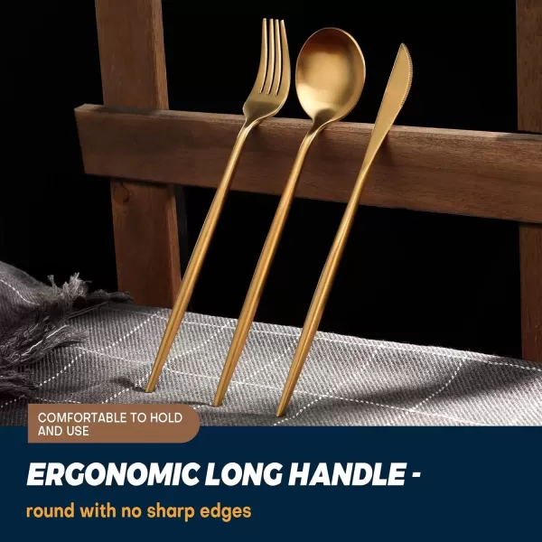 imageLuxury Matte Gold Silverware Set 20Piece 188 Stainless Steel Flatware Sets for 4 Dishwasher SafeMatte Gold