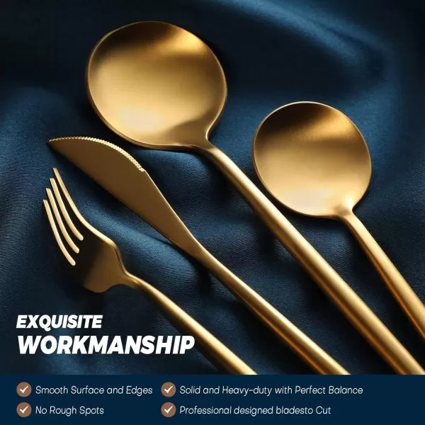 imageLuxury Matte Gold Silverware Set 20Piece 188 Stainless Steel Flatware Sets for 4 Dishwasher SafeMatte Gold