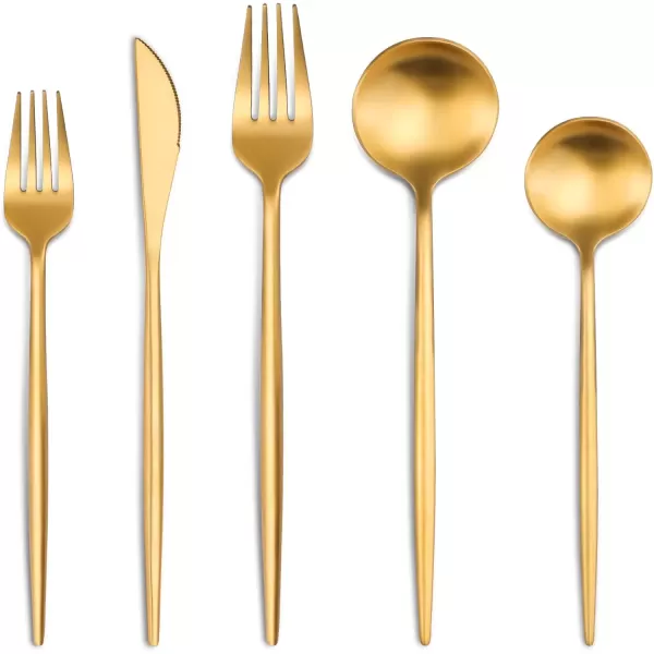 imageLuxury Matte Gold Silverware Set 20Piece 188 Stainless Steel Flatware Sets for 4 Dishwasher SafeMatte Gold