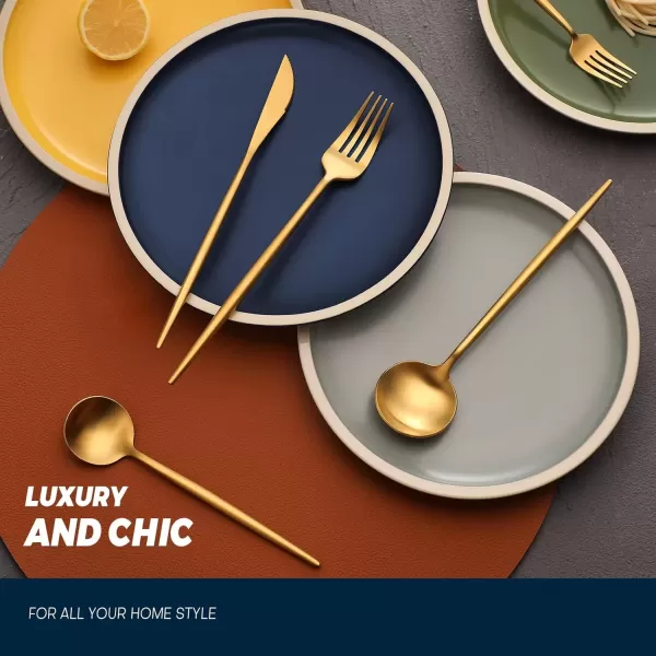 imageLuxury Matte Gold Silverware Set 20Piece 188 Stainless Steel Flatware Sets for 4 Dishwasher SafeMatte Gold