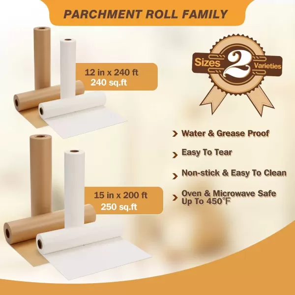 imageUnbleached Parchment Paper for Baking 12 in x 240 ft 240 Sqft Baking Paper NonStick Parchment Paper Roll for Baking Cooking Grilling Air Fryer and Steaming
