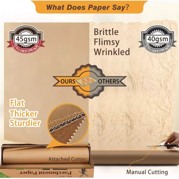 imageUnbleached Parchment Paper for Baking 12 in x 240 ft 240 Sqft Baking Paper NonStick Parchment Paper Roll for Baking Cooking Grilling Air Fryer and Steaming