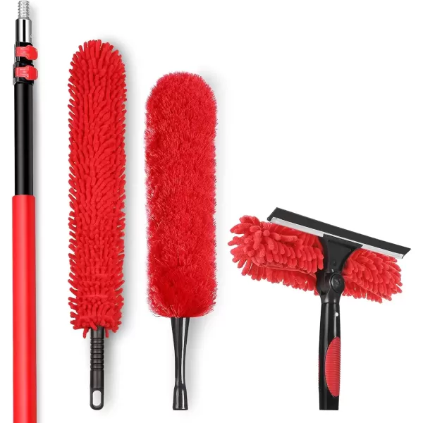 imageWindow Squeegee with 512 Foot Extension Pole High Reach Window Cleaning Tools Kit Indoor Outdoor Window Washing Combo Includes Ceiling Fan Duster and Microfiber Feather Duster