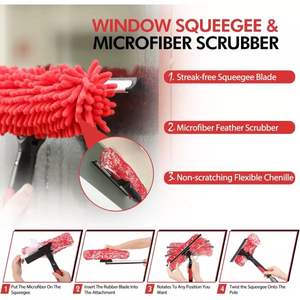 imageWindow Squeegee with 512 Foot Extension Pole High Reach Window Cleaning Tools Kit Indoor Outdoor Window Washing Combo Includes Ceiling Fan Duster and Microfiber Feather Duster