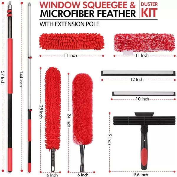 imageWindow Squeegee with 512 Foot Extension Pole High Reach Window Cleaning Tools Kit Indoor Outdoor Window Washing Combo Includes Ceiling Fan Duster and Microfiber Feather Duster