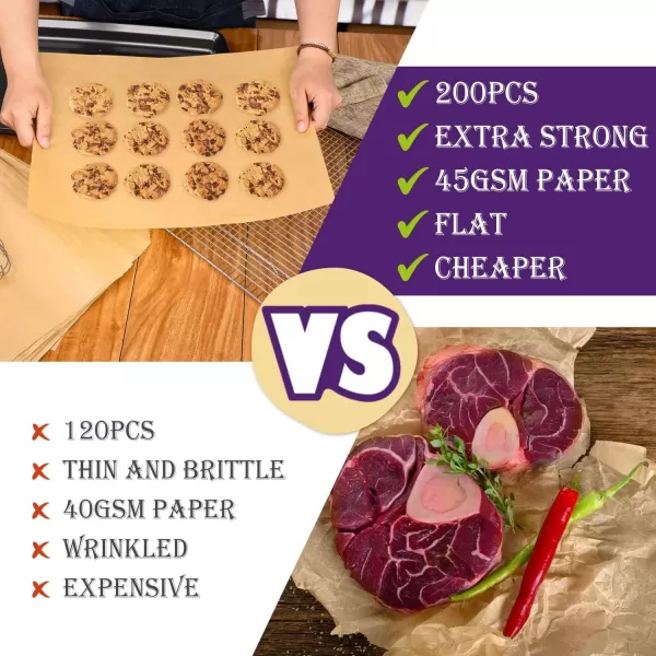 image200 Pcs Unbleached Parchment Paper Baking Sheets 12 x 16 Inch Precut NonStick Parchment Sheets for Baking Cooking Grilling Air Fryer and Steaming  Unbleached Fit for Half Sheet Pans12 X 16