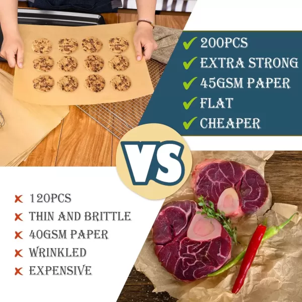 image200 Pcs Unbleached Parchment Paper Baking Sheets 12 x 16 Inch Precut NonStick Parchment Sheets for Baking Cooking Grilling Air Fryer and Steaming  Unbleached Fit for Half Sheet Pans9 X 13