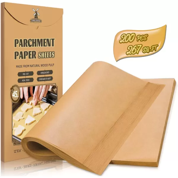 image200 Pcs Unbleached Parchment Paper Baking Sheets 12 x 16 Inch Precut NonStick Parchment Sheets for Baking Cooking Grilling Air Fryer and Steaming  Unbleached Fit for Half Sheet Pans12 X 16