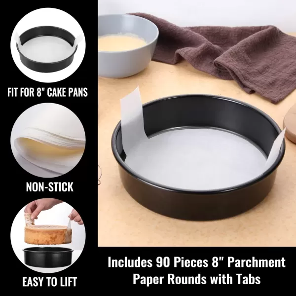 imageHIWARE 8Inch Round Cake Pan Set of 3 Nonstick Baking Cake Pans with 90 Pieces Parchment Paper Dishwasher Safe8Inch