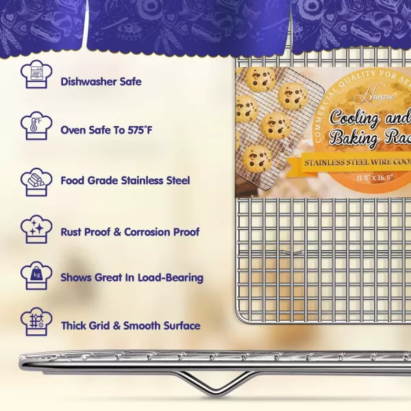 imageHiware 2Pack Cooling Racks for Baking  85quot x 12quot  Quarter Size  Stainless Steel Wire Cookie Rack Fits Quarter Sheet Pan Oven Safe for Cooking Roasting Grilling12 X 16