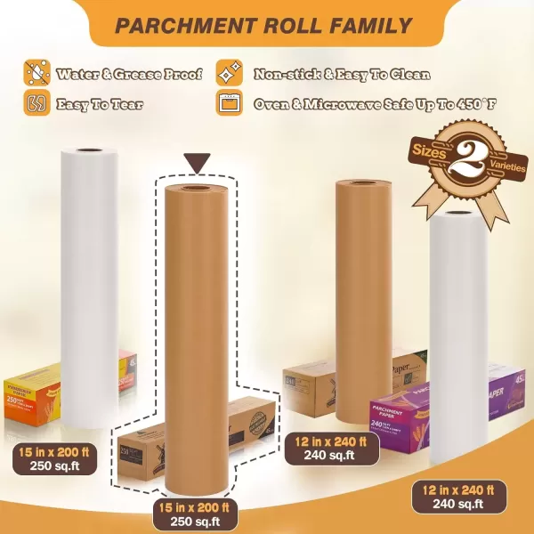 imageUnbleached 15 x 200 ft Parchment Baking Paper Roll  250 SqFt for Baking Cooking Grilling Air Fryer and Steaming