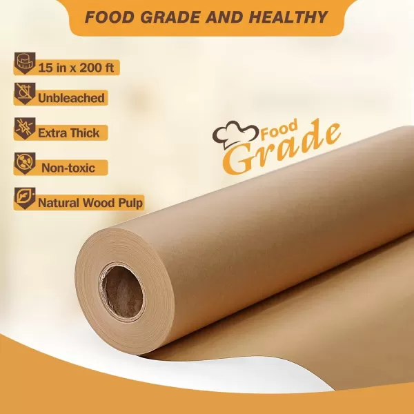 imageUnbleached 15 x 200 ft Parchment Baking Paper Roll  250 SqFt for Baking Cooking Grilling Air Fryer and Steaming