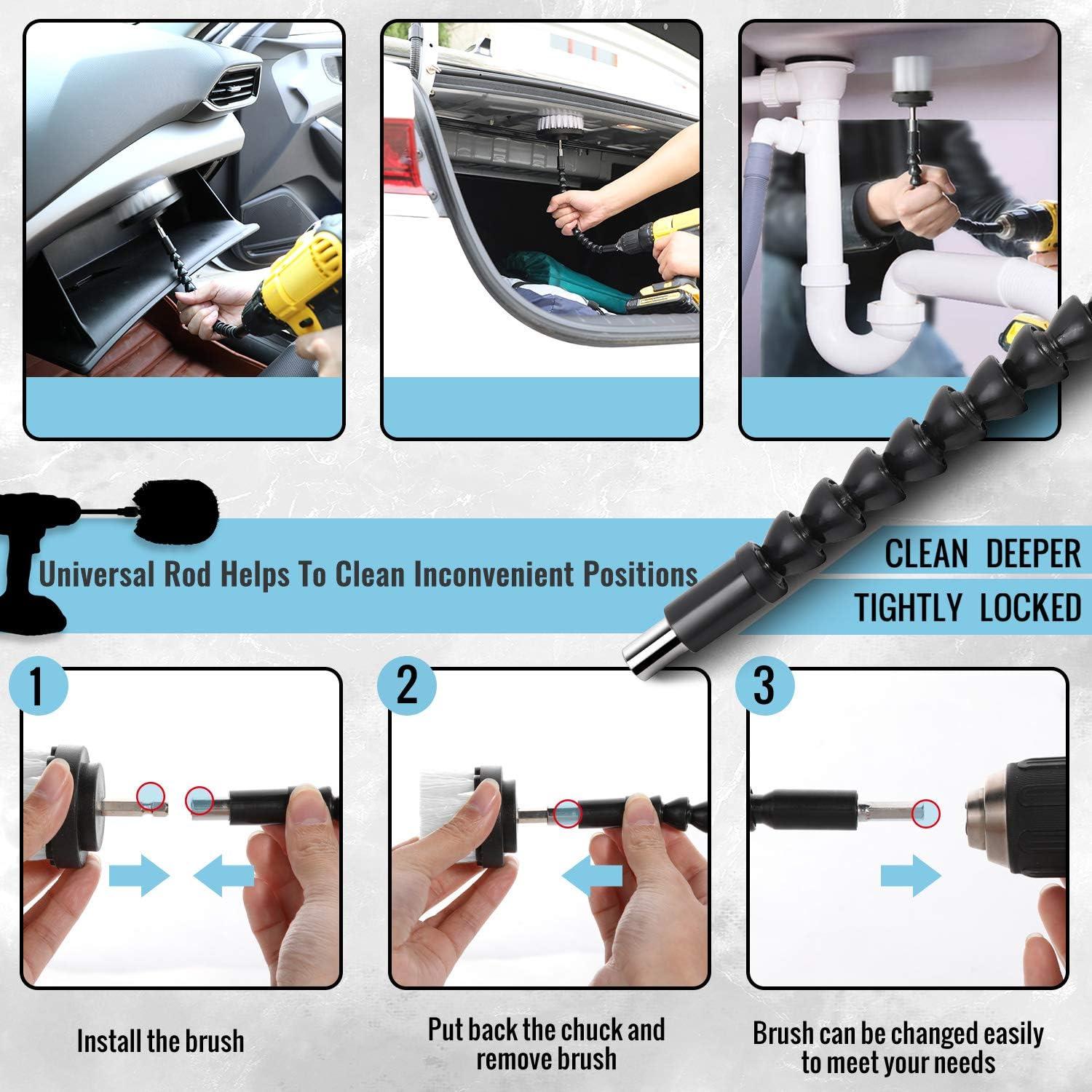 imageHIWARE 16 Pcs Drill Brush Car Detailing Kit  Car Polishing ampamp Buffing Pads Kit  Soft Bristle Power Scrubber with Extend Attachment for Cleaning Car Interior Boat Carpet Upholstery Bathroom
