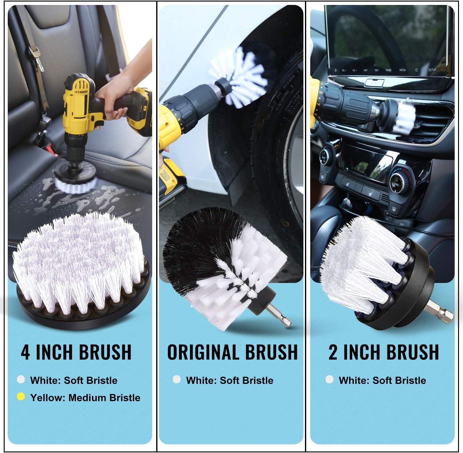 imageHIWARE 16 Pcs Drill Brush Car Detailing Kit  Car Polishing ampamp Buffing Pads Kit  Soft Bristle Power Scrubber with Extend Attachment for Cleaning Car Interior Boat Carpet Upholstery Bathroom