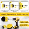 imageHIWARE Drill Brush Attachment Set Yellow Plastic Handle 3 Sized Brush Heads for Cleaning Bathtub Shower Floor Carpet Kitchen Bathroom and MoreYellow