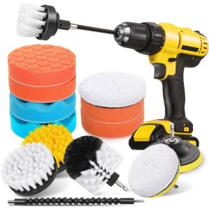 imageHIWARE 16 Pcs Drill Brush Car Detailing Kit  Car Polishing ampamp Buffing Pads Kit  Soft Bristle Power Scrubber with Extend Attachment for Cleaning Car Interior Boat Carpet Upholstery Bathroom
