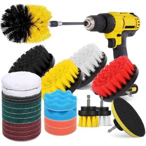 imageHiware 26Piece Drill Brush Set for Cleaning  Power Scrubber Brush Pad Sponge Kit with Extend Attachment for Bathroom Car Grout Carpet Floor Tub Shower Tile Corners Kitchen