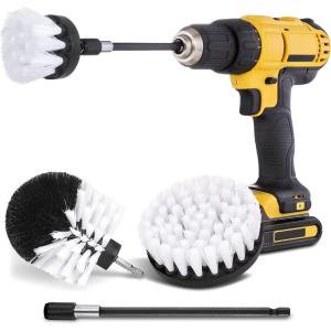 imageHiware 4 Pcs Drill Brush Car Detailing Kit with Extend Attachment Soft Bristle Power Scrubber Brush Set for Cleaning Car Boat Seat Carpet Upholstery and Shower Door  White