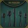 imageHiware 20Piece Black Silverware Set with Tray Stainless Steel Flatware Cutlery Set Service for 4 Kitchen Black Utensils Tableware Set for Home Restaurant Mirror Finish Dishwasher SafeBlack