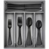 imageHiware 20Piece Black Silverware Set with Tray Stainless Steel Flatware Cutlery Set Service for 4 Kitchen Black Utensils Tableware Set for Home Restaurant Mirror Finish Dishwasher SafeBlack