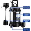 imageDEKOPRO Submersible Water Pump 13 HP 2450GPH Utility Pump Thermoplastic Electric Portable Transfer Water Pump with 10Foot Cord for Pool Tub Garden Pond Draining1HP Sump Pump