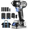 imageDEKOPRO 20V Cordless Impact Wrench 12 Inch Chuck 3200 RPM 258 ftlbs Max Torque Liion Battery Fast Charger Tool Bag2 Battery Pack